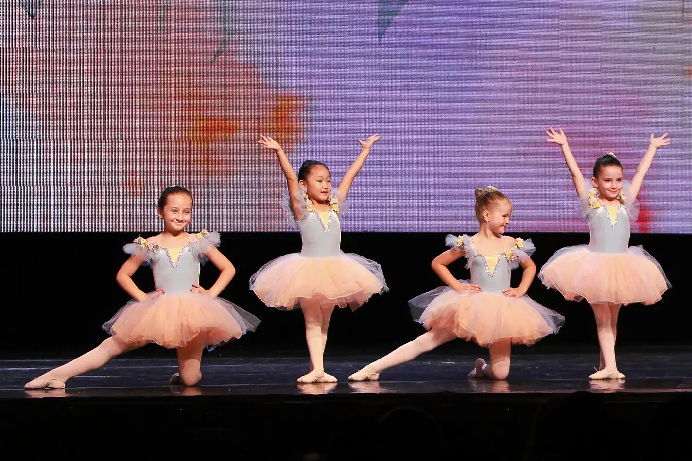 Young dancers in a rhythmics class on stage
